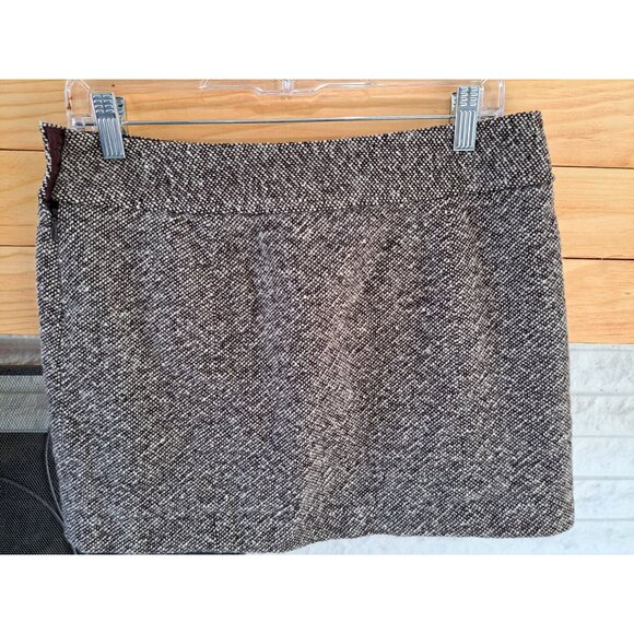 Y2K J.Crew Tweed Wool Blend Mini Skirt Size 6 Brown White Back Button Academia - Picture 4 of 8